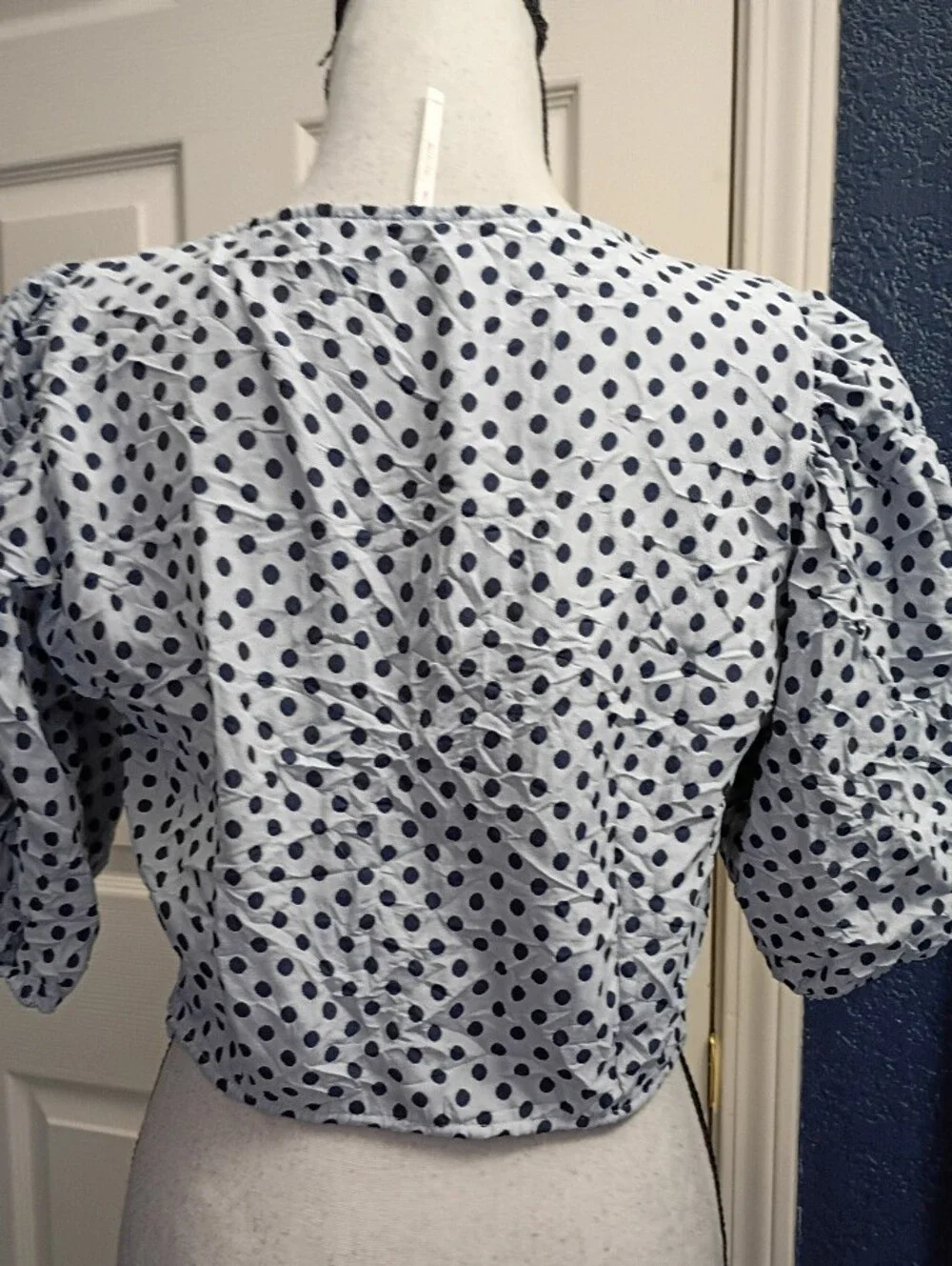 Free People White Polka Dot Puff Sleeve Crop Top